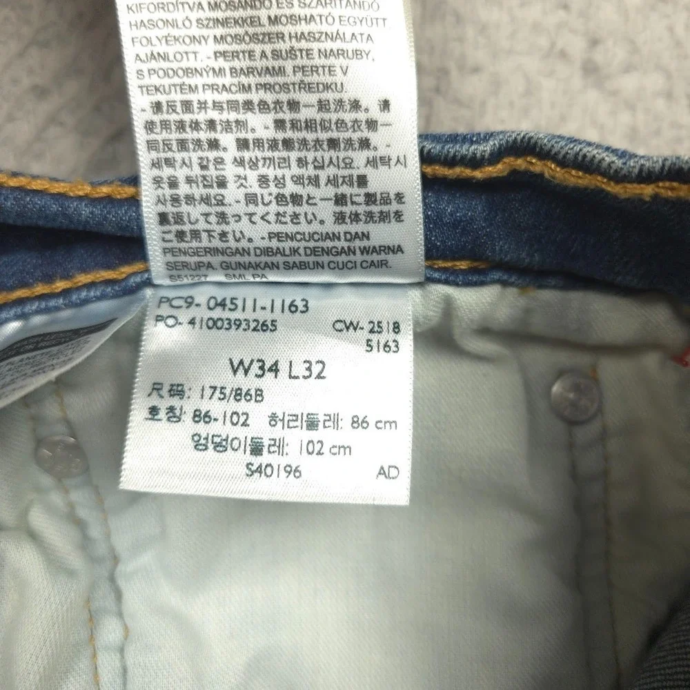 Levi's 511 Jeans Mens 34x32 Slim Fit Stretch Denim Medium Wash Blue Pants